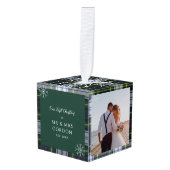 Onze Eerste Kerstmis Getrouwd 3 Foto's Gordon Tart Kubus Ornament (Voorkant hoekig)