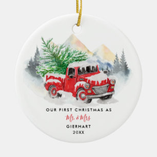 Onze Eerste Kerstmis Getrouwd Custom Name Script Keramisch Ornament