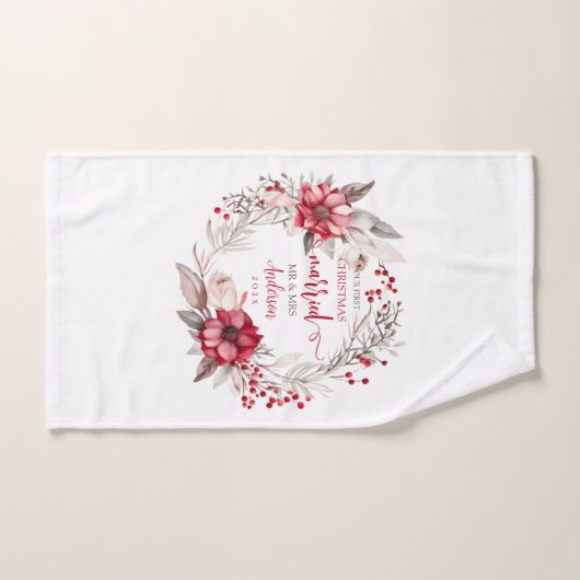 Onze eerste Kerstmis Getrouwd Handdoek (Handdoek)