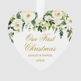 Onze Eerste Kerstmis Groene Bloemstuk FOTO Achterk Ornament