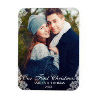 Onze eerste Kerstmis Lace Border Couple Foto