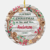 Onze eerste Kerstmis met witte bosbessen Keramisch Ornament (Achterkant)