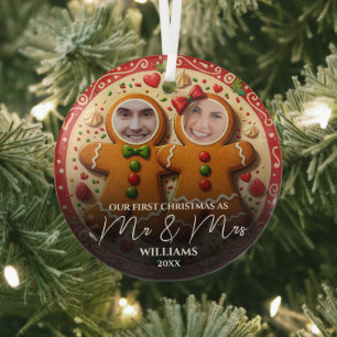 Onze Eerste Kerstmis Mijnheer & Mevrouw Plezierige Glas Ornament