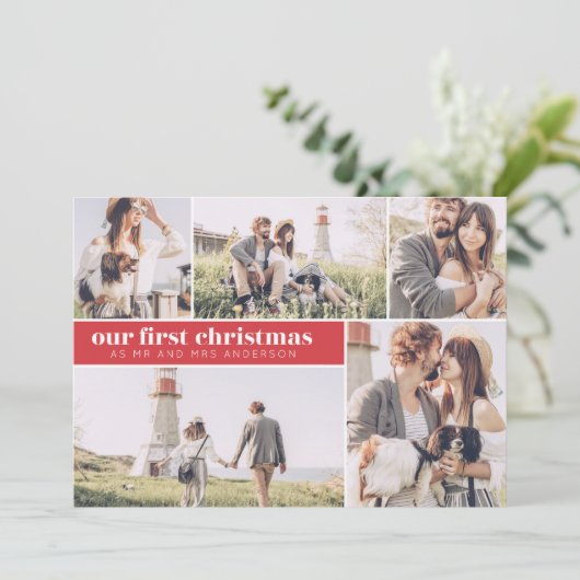 Onze Eerste Kerstmis Moderne Fotocollage Kerstmis Aankondiging (Staand voorkant)