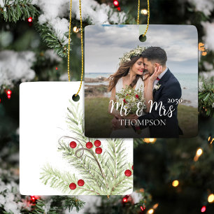 Onze Eerste Kerstmis Mr en Mrs Elegante Foto Keramisch Ornament