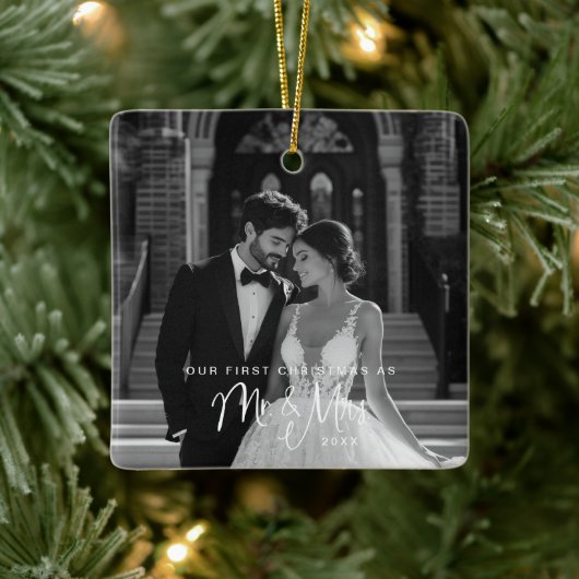Onze eerste Kerstmis, Mr & Mrs Foto Keramisch Ornament (Boom)