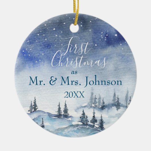 Onze eerste Kerstmis, Mr & Mrs. | Gehuwd Keramisch Ornament (Voorkant)