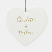 Onze Eerste Kerstmis Mr Mrs Goud Handtekening Scri Keramisch Ornament (Achterkant)