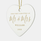 Onze Eerste Kerstmis Mr Mrs Goud Handtekening Scri Keramisch Ornament (Links)