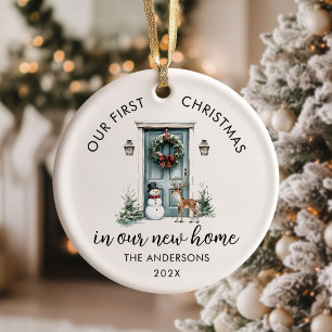 Onze Eerste Kerstmis Nieuw Huis Groene Deur Keramisch Ornament