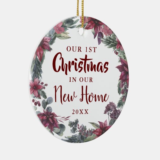 Onze Eerste Kerstmis Nieuwe Thuis Bloemrijke Kerst Keramisch Ornament (Rechts)