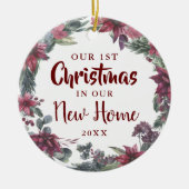 Onze Eerste Kerstmis Nieuwe Thuis Bloemrijke Kerst Keramisch Ornament (Voorkant)