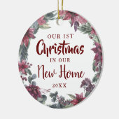 Onze Eerste Kerstmis Nieuwe Thuis Bloemrijke Kerst Keramisch Ornament (Links)