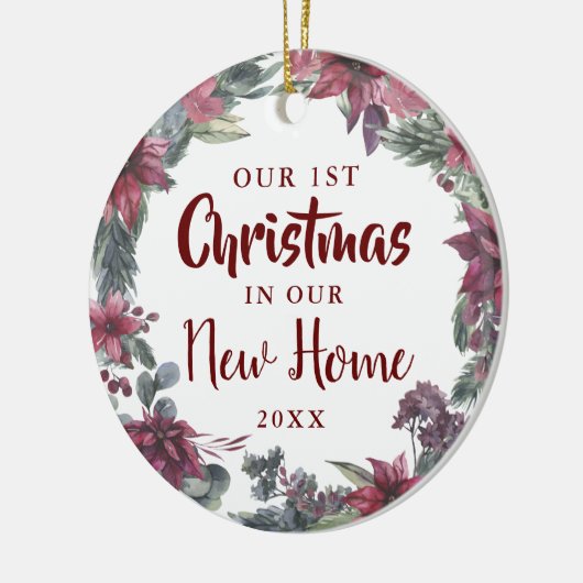 Onze Eerste Kerstmis Nieuwe Thuis Bloemrijke Kerst Keramisch Ornament (Links)