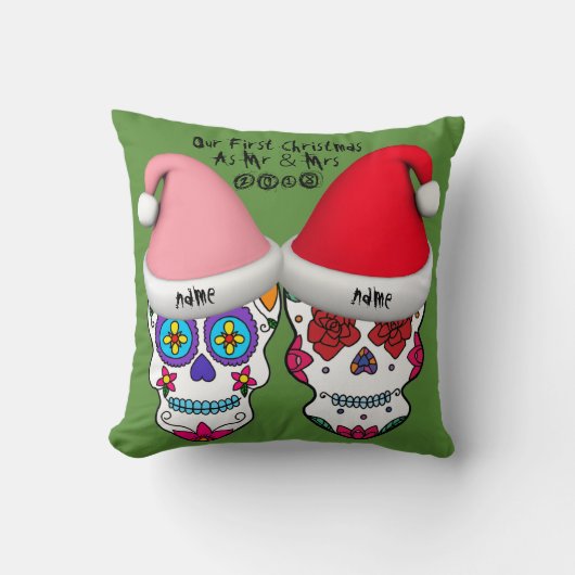 Onze Eerste Kerstmis Op Maat Gemaakte Suiker Skull Kussen (Voorkant)