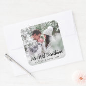 Onze eerste Kerstmis paar foto groot Vierkante Sticker (Envelop)