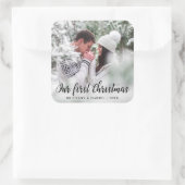 Onze eerste Kerstmis paar foto groot Vierkante Sticker (Tas)