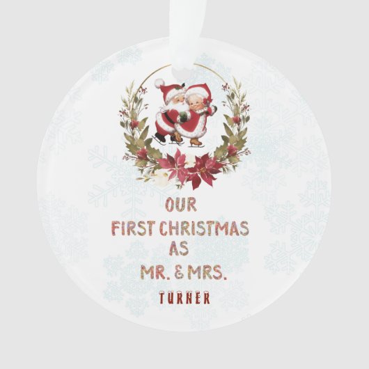 Onze eerste Kerstmis, Poinsettia, grote snowflakes Ornament (voorkant)