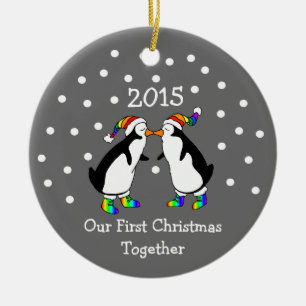 Onze Eerste Kerstmis samen 2015 (Pinguïnen LGBT) Keramisch Ornament
