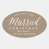 Onze Eerste Kerstmis Samen Als Echtpaar Ovale Sticker (Voorkant)