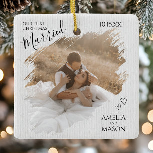 Onze Eerste Kerstmis Samen Foto Kwaststreek Keramisch Ornament