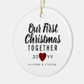 Onze eerste Kerstmis Samen Hart Monogram Keramisch Ornament (Links)