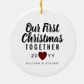 Onze eerste Kerstmis Samen Hart Monogram Keramisch Ornament (Achterkant)