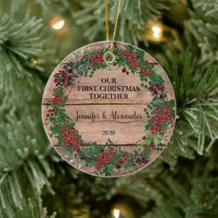 Onze eerste Kerstmis samen met bijtende bosbessen Keramisch Ornament
