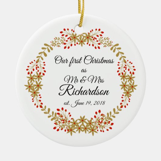 Onze eerste Kerstmis samen met de heer & mevrouw. Keramisch Ornament (Voorkant)