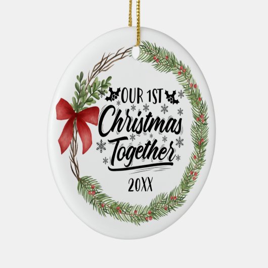 Onze eerste Kerstmis samen met Waterverf Wreate Keramisch Ornament (Rechts)