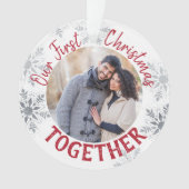 Onze Eerste Kerstmis Samen Rood en Zilver Foto Ornament (voorkant)