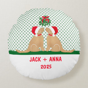 Onze Eerste Kerstmis Santa Honden Custom Ronde Kus Rond Kussen