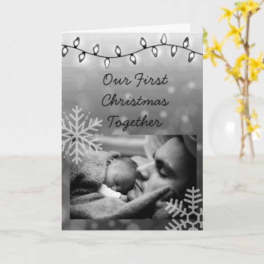 Onze Eerste Kerstmis, Vader en Kind Gepersonalisee Kaart (Gele Bloem)