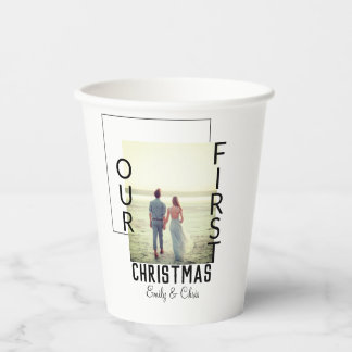 Onze Eerste Kerstmis voeg paar naam foto minimaal Papieren Bekers