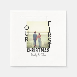Onze Eerste Kerstmis voeg paar naam foto minimaal  Servet
