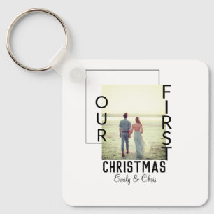 Onze Eerste Kerstmis voeg paar naam foto minimaal  Sleutelhanger