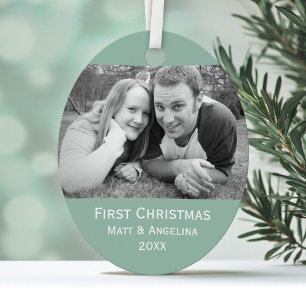 Onze Eerste Kerstmisfoto - Huwelijk of Verloving Metalen Ornament