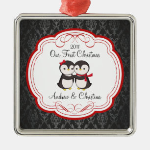 Onze eerste kerstornament Penguin Couple Metalen Ornament