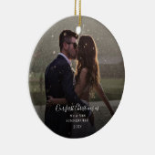 Onze eerste kerstparen bruiloft foto keramisch ornament (Rechts)