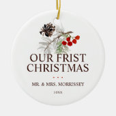 Onze eerste kerstpine Cone Berries Foto Keramisch Ornament (Voorkant)