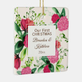 Onze eerste kerstrode roze groene klaver keramisch ornament (Rechts)