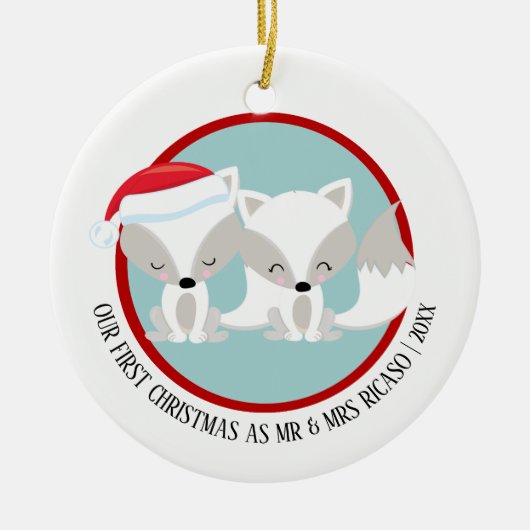 Onze eerste kerstskoeien op Arctische basis Keramisch Ornament (Voorkant)