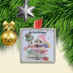 Onze Eerste Kerstsneeuwman Koppel Ornament