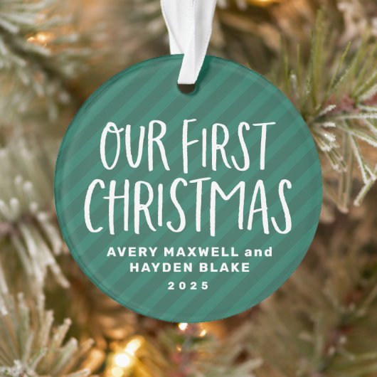 Onze eerste kersttweeling baby's met groene streep ornament (Boom)