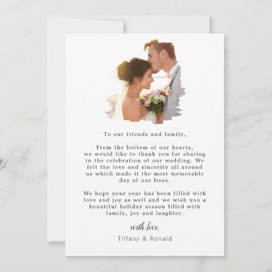 Onze eerste kerstvakantie bruiloft bedankkaart (Achterkant)