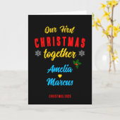 Onze eerste kerstvakantie samen met sneeuwvlokken kaart (Gele Bloem)