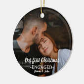 Onze eerste kerstverloofde grillige scriptfoto keramisch ornament (Links)