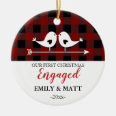 Onze eerste kerstversiering, liefdesvogels, rood v keramisch ornament (Voorkant)