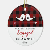 Onze eerste kerstversiering, liefdesvogels, rood v keramisch ornament (Links)