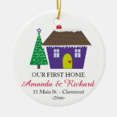 Onze eerste kerstversiering thuis - sneeuwhuis keramisch ornament (Voorkant)